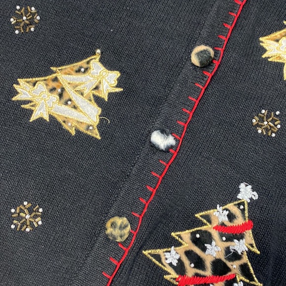 Victoria Jones women holiday Christmas cardigan sweater black size 2X - Picture 6 of 16